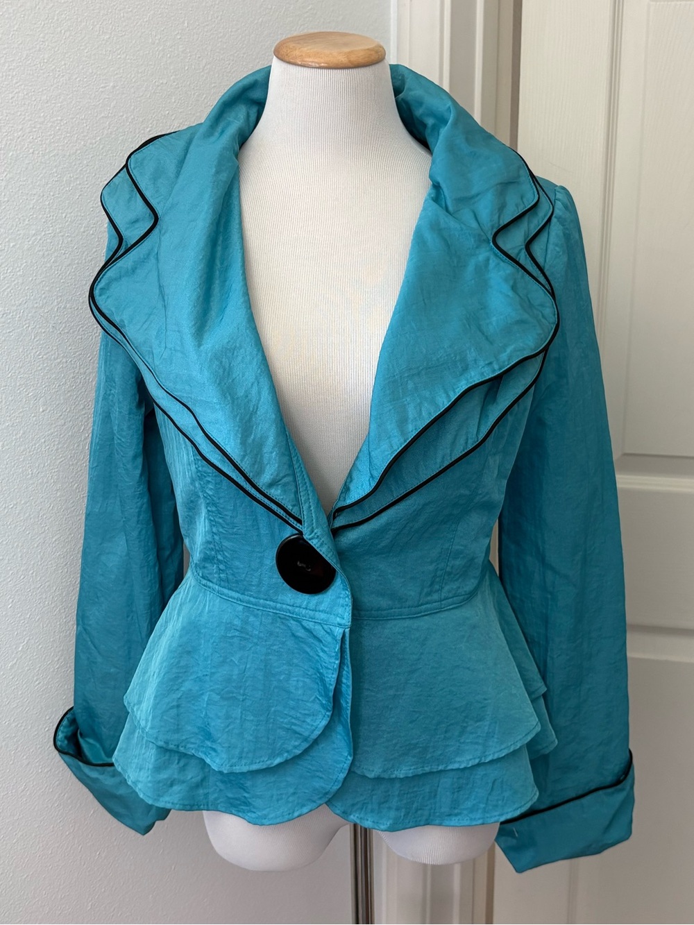 Turquoise Ruffle Peplum Blazer